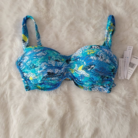 🐬BLEU ROD BEATTIE BRAND NEW SHIRRED UNDERWIRE BANDEAU BIKINI TOP SIZE 34DD - Picture 3 of 7